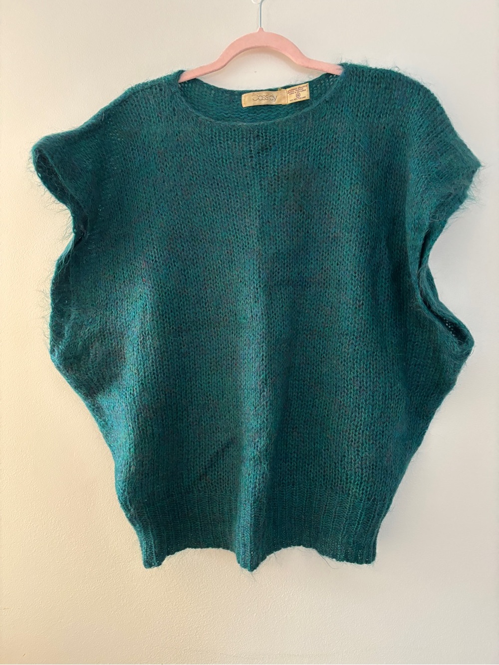 Vintage 80s/90s Mohair/Acrylic/Wood Blend Teal Sweater Vest Sleeveless